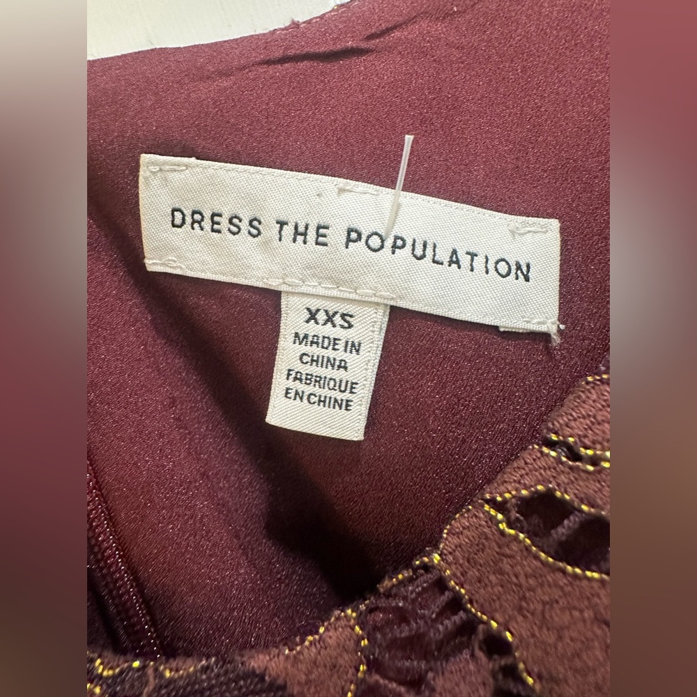 Dress the Population Dress Lace Burgundy Spaghetti Strap Size XXS Midi - Picture 3 of 5